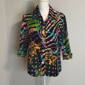 Parsley & Sage button down top blouse neon multicolor size medium elbow sleeve
